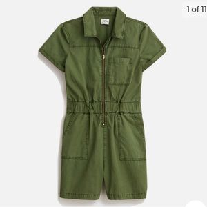 J.CREW ZIP FRONT CHINO ROMPER SIZE 10 UTILITY GREEN